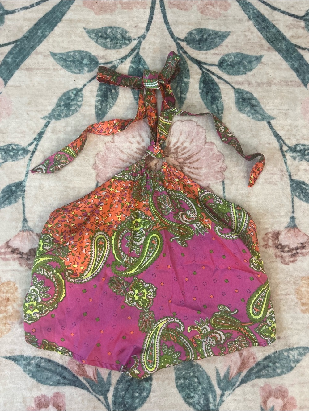 Women’s Paisley Halter Crop Top - Pink & Orange